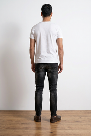 Jeans Carrot fit neri, in cotone, chiusura con bottone e zip