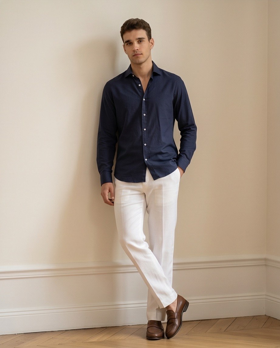 Camicia uomo misto lino fronte