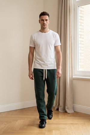 Pantalone tuta con vita elasticizzata, coulisse a contrasto e gamba dritta leggermente affusolata