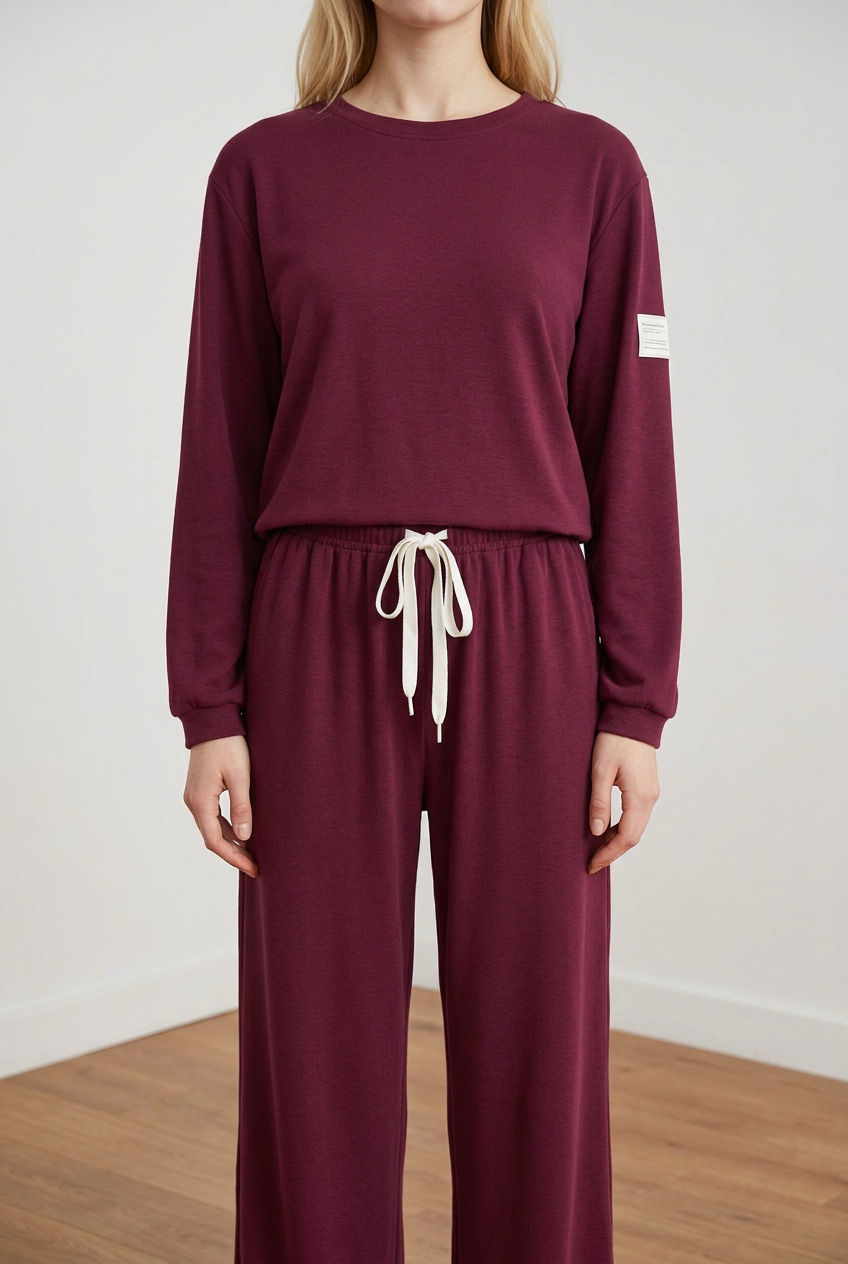 Completo tuta composto da felpa girocollo a maniche lunghe con spalla scesa, con dettaglio patch sulla manica, e pantalone a gamba dritta. Il pantalone ha elastico in vita, coulisse regolabile a contrasto e pratiche tasche laterali.