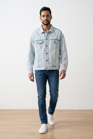 Giubbotto uomo in Denim oversize, con spalla scesa, 100% cotone