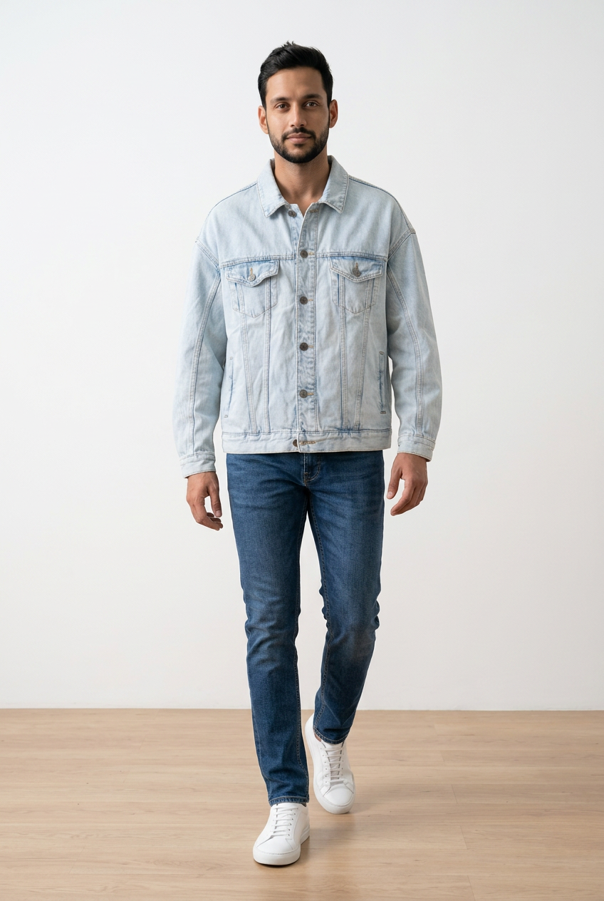 Giubbotto uomo in Denim oversize, con spalla scesa, 100% cotone