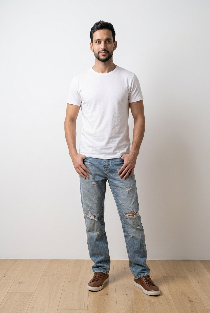 Jeans uomo con vestibilità baggy e stile streetwear contemporaneo. Realizzato in denim effetto slavato per un look moderno e casual; presenta strappi frontali