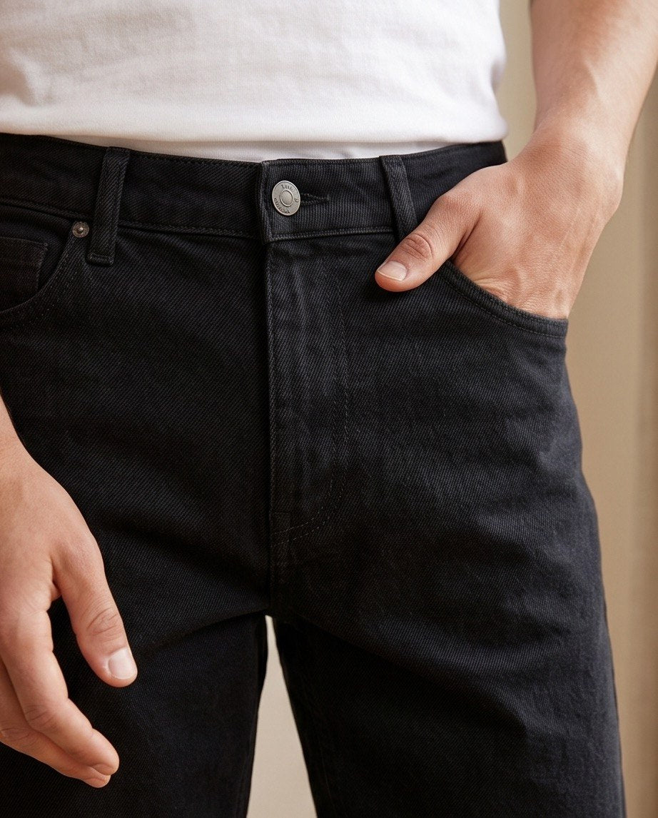 Bermuda in denim nero regular uomo primo piano