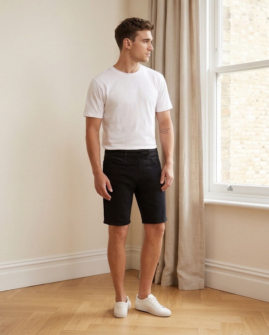 Bermuda in denim nero regular uomo frontale