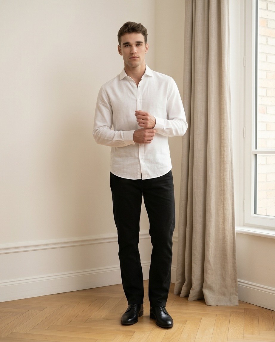 Camicia uomo bianca misto lino fronte