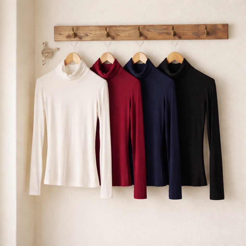 Dolcevita bordeaux, bianco, nero, blu navy a manica lunga in tessuto elasticizzato con collo alto avvolgente