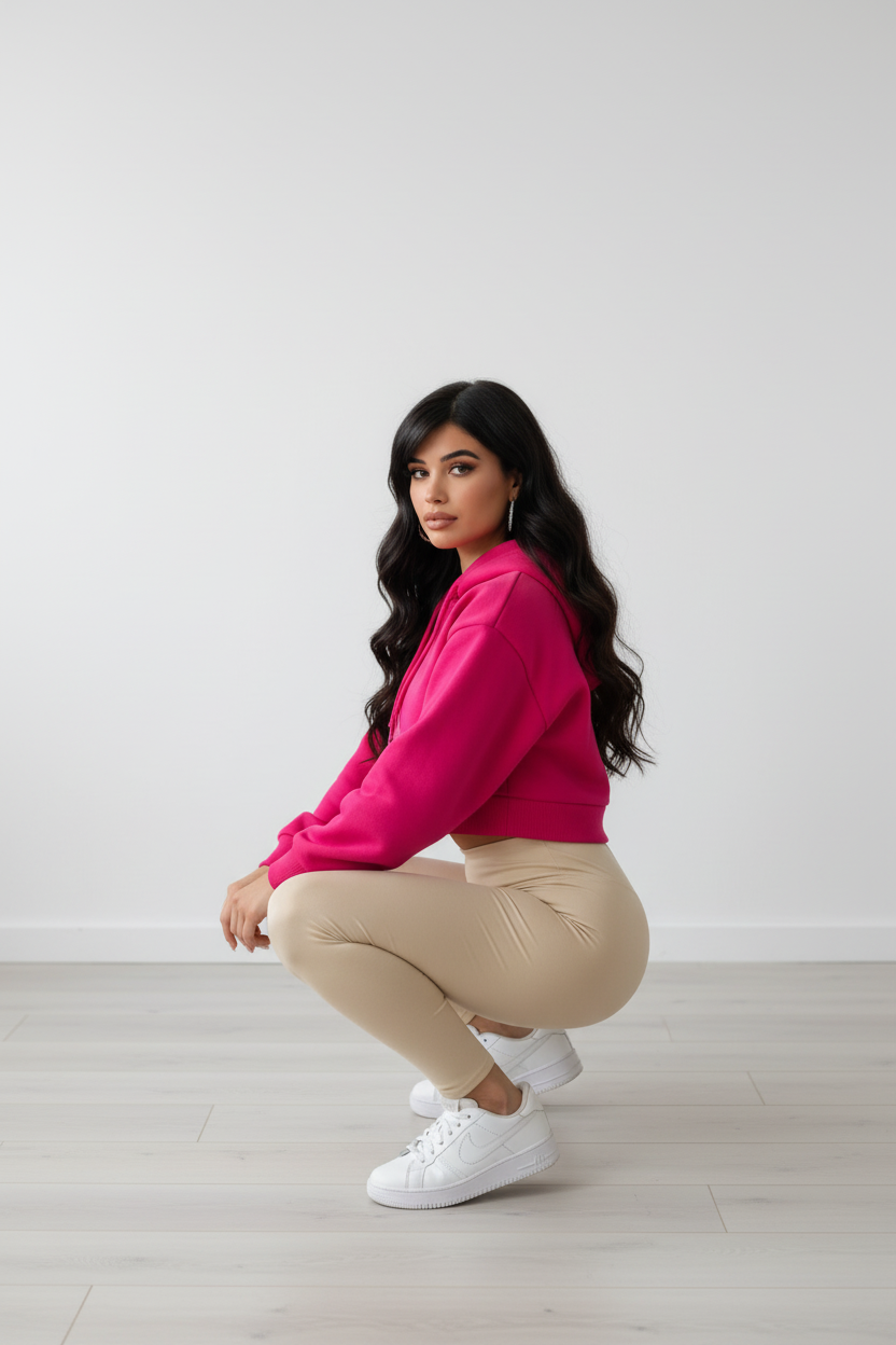 Leggings bianchi  imbottiti indossati a vita alta realizzati in tessuto elasticizzato per comfort e vestibilità aderente