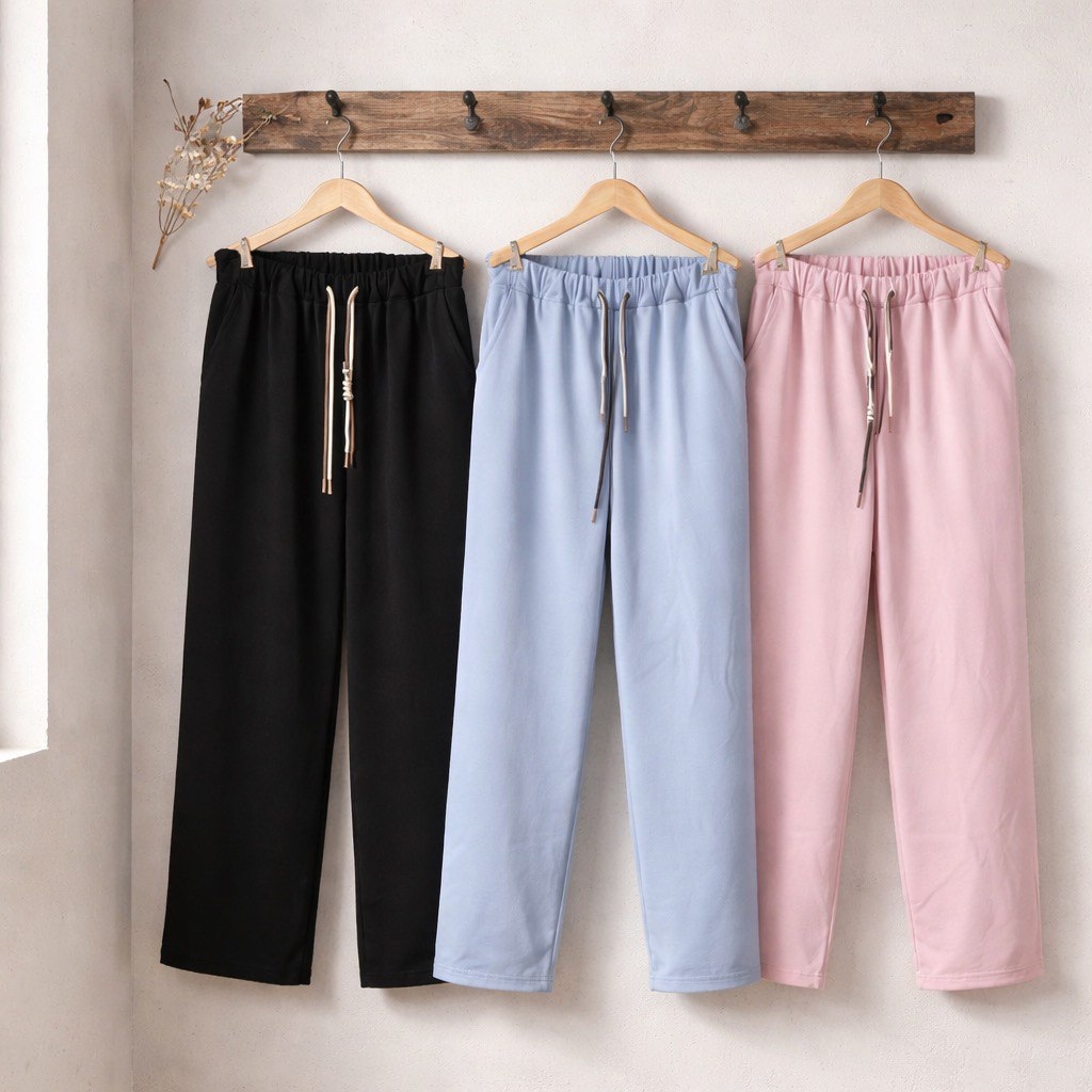 Pantalone palazzo con vita elasticizzata, coulisse regolabile, tasche laterali e gamba ampia