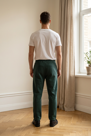 Pantalone uomo tuta con vita elasticizzata, coulisse regolabile a contrasto e gamba dritta leggermente affusolata