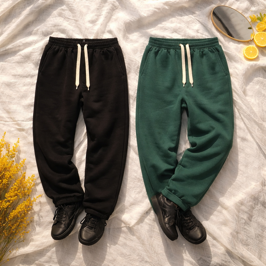 Pantalone tuta uomo verde bosco o nero con vita elasticizzata, coulisse a contrasto e gamba dritta leggermente affusolata