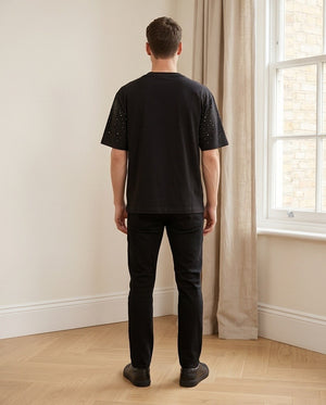 T-shirt con brillantini nera da uomo retro
