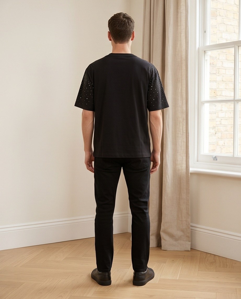 T-shirt con brillantini nera da uomo retro