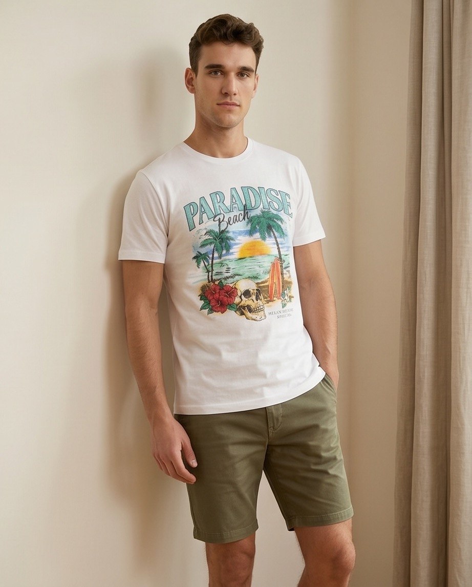 T-shirt bianca uomo primo piano