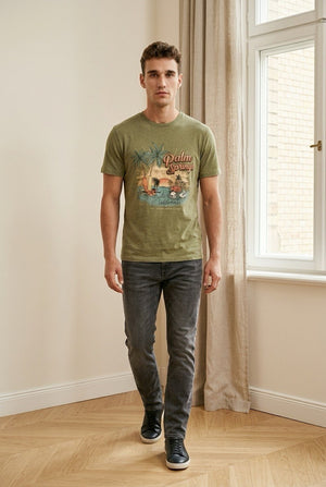 t-shirt uomo in cotone con stampa color cachi fronte