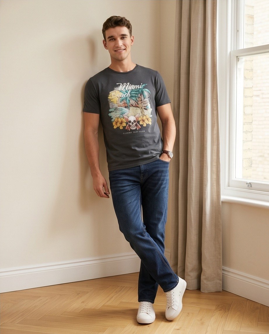 T-shirt con stampa nera uomo fronte