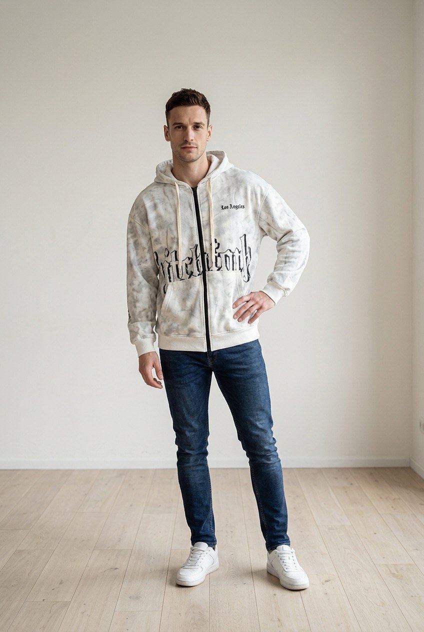 Maglia felpata da uomo con cappuccio regolabile, tasche doppie e polsini e fondo elasticizzati