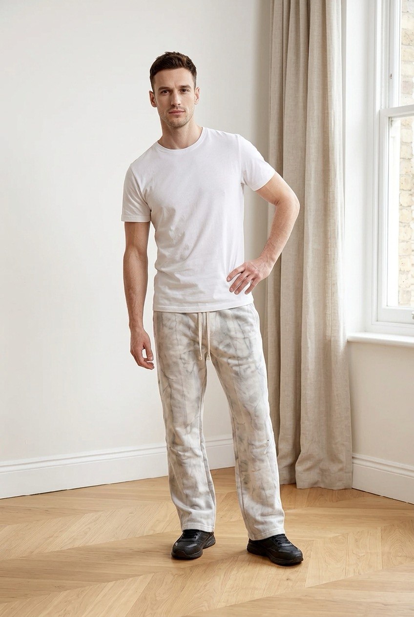 Pantalone bianco felpato da uomo con coulisse in vita