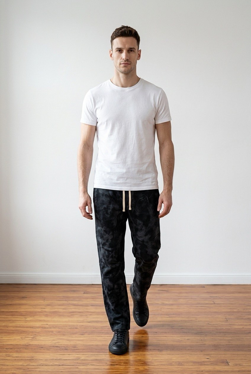 Pantalone nero felpato da uomo con coulisse in vita